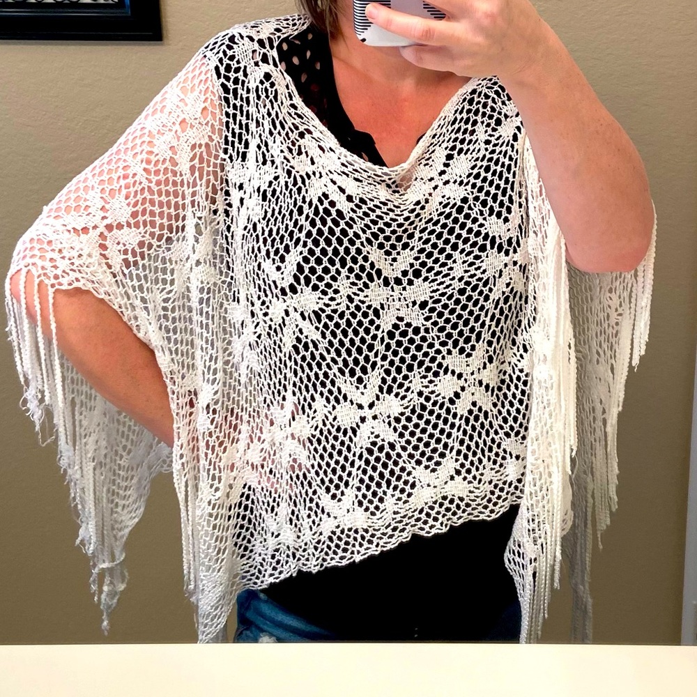Helen Welsh Italian made Boho lacy Poncho Shawl
